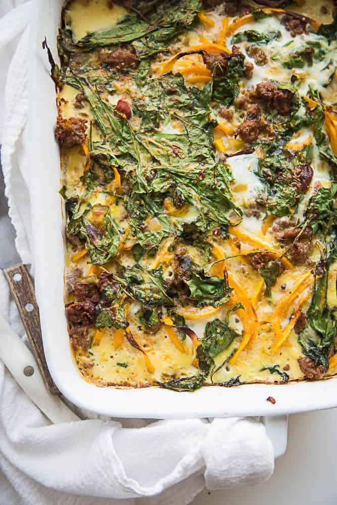 Spiralized Butternut Squash Breakfast Bake | Paleo recipes | low carb recipes | butternut squash recipes | brunch recipes | gluten-free recipes | dairy free recipes | perrysplate.com