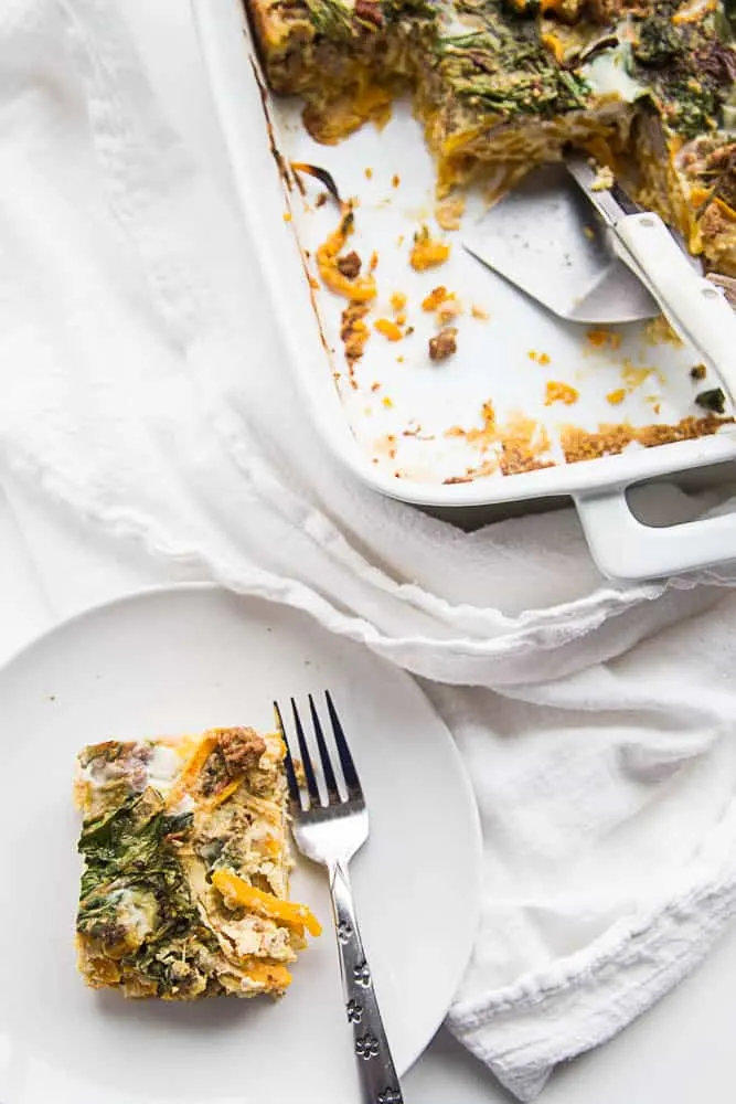 Spiralized Butternut Squash Breakfast Bake | Paleo recipes | low carb recipes | butternut squash recipes | brunch recipes | gluten-free recipes | dairy free recipes | perrysplate.com