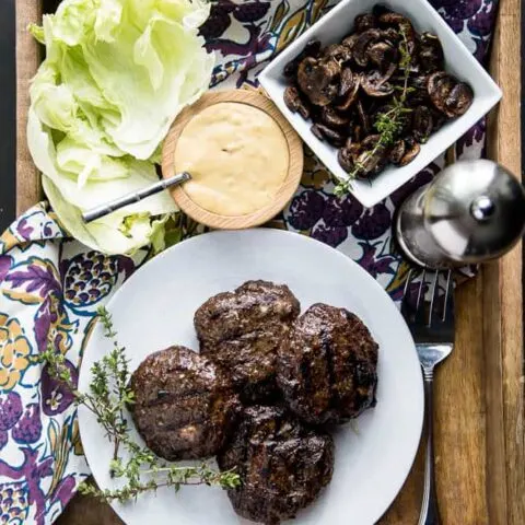 Double Mushroom Burgers with Roasted Garlic Aioli