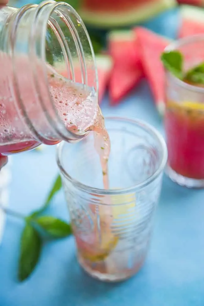 5-Minute Watermelon Lemonade with Mint is a perfect little summer drink that is easily adaptable to be Whole30, Low-Carb, or Paleo friendly. | perrysplate.com