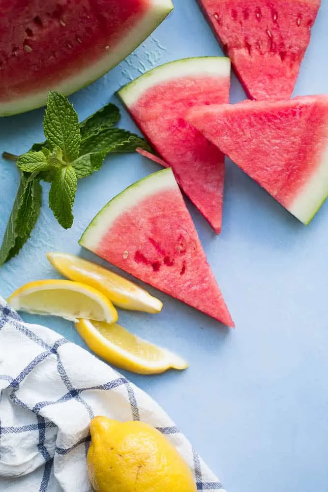 5-Minute Watermelon Lemonade with Mint is a perfect little summer drink that is easily adaptable to be Whole30, Low-Carb, or Paleo friendly. | perrysplate.com