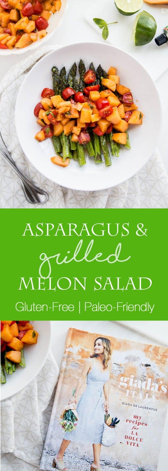 Have you ever grilled melon? It intensifies and caramelizes the natural sugars and adds a little smokiness. It's divine. This gluten-free and dairy-free Asparagus and Grilled Melon Salad is from Giada's Italy by Giada De Laurentiis. Grab the recipe and read a review of her book! | perrysplate.com 