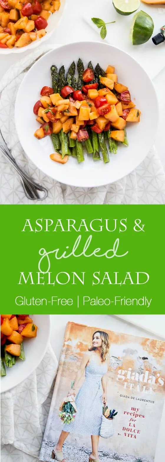 Have you ever grilled melon? It intensifies and caramelizes the natural sugars and adds a little smokiness. It's divine. This gluten-free and dairy-free Asparagus and Grilled Melon Salad is from Giada's Italy by Giada De Laurentiis. Grab the recipe and read a review of her book! | perrysplate.com