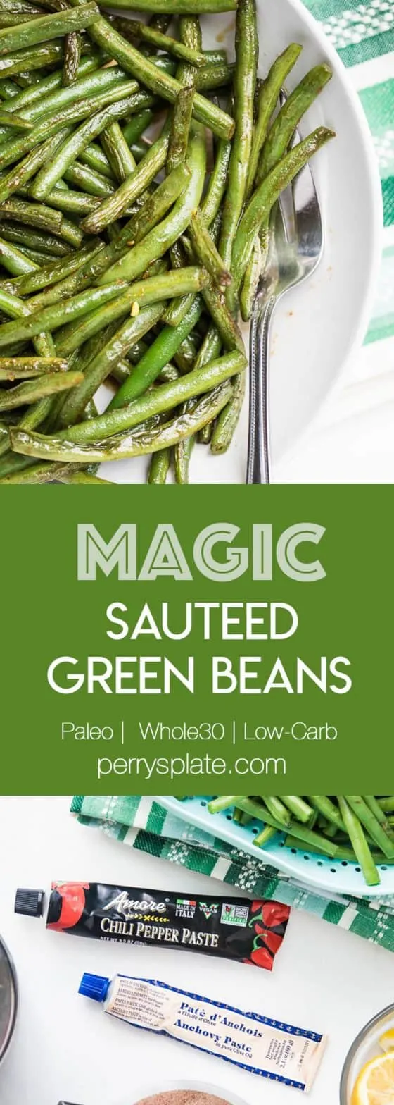 The recipe that made me love green beans. Magic Sautéed Green Beans are a quick and easy side dish (with only a handful of ingredients) to throw together on a weeknight or with a large Thanksgiving meal. | perrysplate.com The recipe that made me love green beans. Magic Sautéed Green Beans are a quick and easy side dish (with only a handful of ingredients) to throw together on a weeknight or with a large Thanksgiving meal. | perrysplate.com