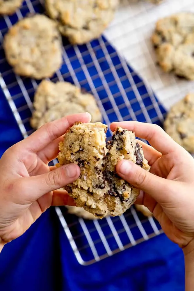 These are the best paleo chocolate chip cookies I've ever had! There's also a low-carb option in the recipe notes if you follow a keto diet. | perrysplate.com