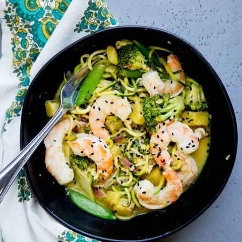Thai Green Curry Zoodles with Shrimp and Broccoli