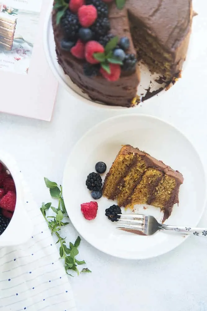 Classic "Yellow" Birthday Cake with Milk Chocolate Frosting from Sweet Laurel's Cookbook! You'll never know it's gluten-free (and grain-free) and dairy free! | perrysplate.com | paleo recipes | gluten-free cake recipe | dairy-free recipe 