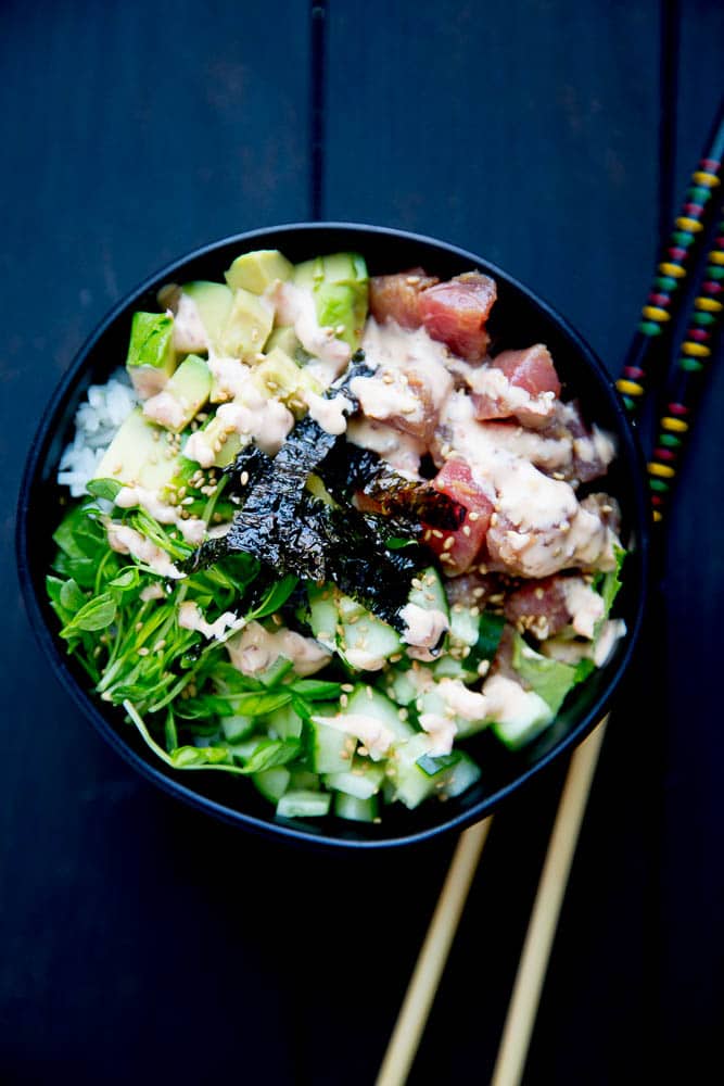 Ahi Tuna Poke Bowls with Spicy Mayo - Perry's Plate