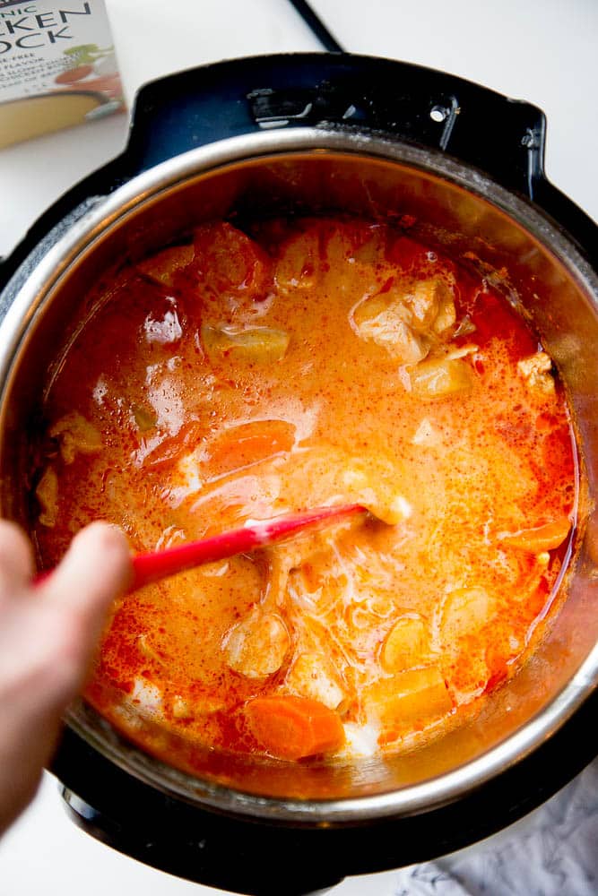 Make this flavorful, kid-friendly Thai Chicken Curry in your Instant Pot! (Also includes stovetop and slow cooker instructions!) Swap out the vegetables, protein, or even make it vegetarian. Super easy and can be made low-carb/keto or Whole30 friendly. | perrysplate.com