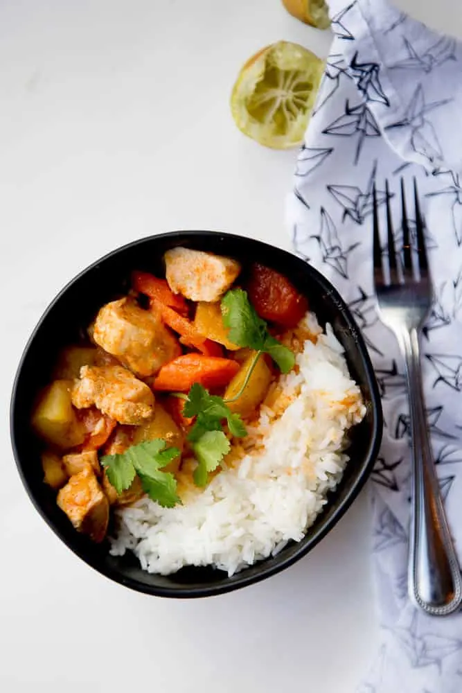 Make this flavorful, kid-friendly Thai Chicken Curry in your Instant Pot! (Also includes stovetop and slow cooker instructions!) Swap out the vegetables, protein, or even make it vegetarian. Super easy and can be made low-carb/keto or Whole30 friendly. | perrysplate.com