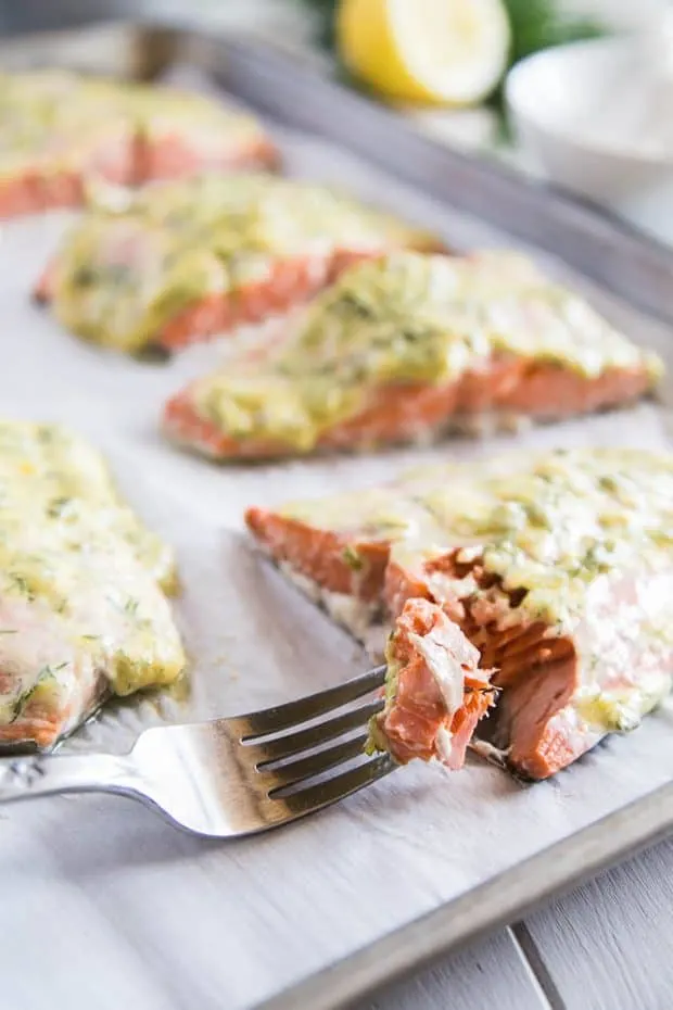 Creamy Garlic Dill Roasted Salmon