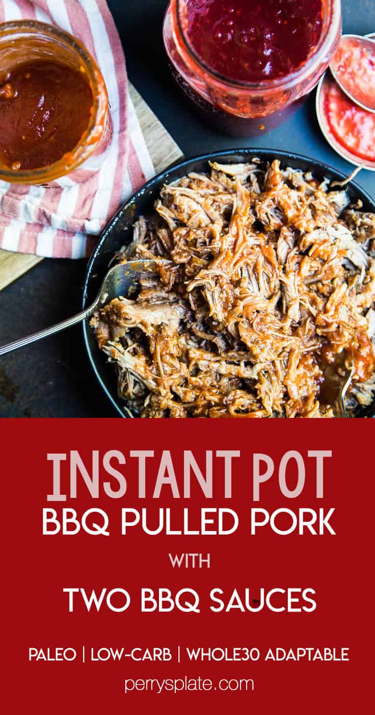 BBQ Pulled Pork is SO easy in an Instant Pot pressure cooker! You can turn a big pork roast into tender shreds of sweet BBQ in under 2 hours! | perrysplate.com #instantpot #bbqpulledpork BBQ Pulled Pork is SO easy in an Instant Pot pressure cooker! You can turn a big pork roast into tender shreds of sweet BBQ in under 2 hours! | perrysplate.com #instantpot #bbqpulledpork