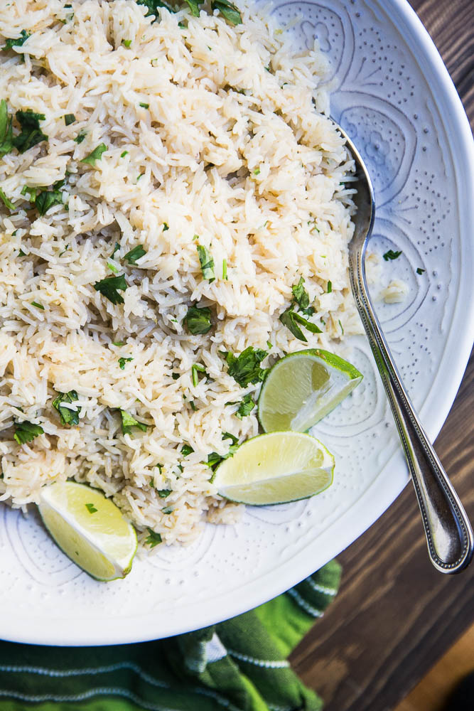 Make some Cafe Rio (or Costa Vida) inspired Cilantro Lime Rice in your Instant Pot! | PerrysPlate.com #instantpotrecipes #instantpot #instapot