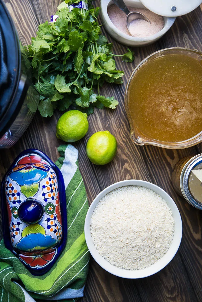 Ingredients for Instant Pot Cilantro Lime Rice | PerrysPlate.com 