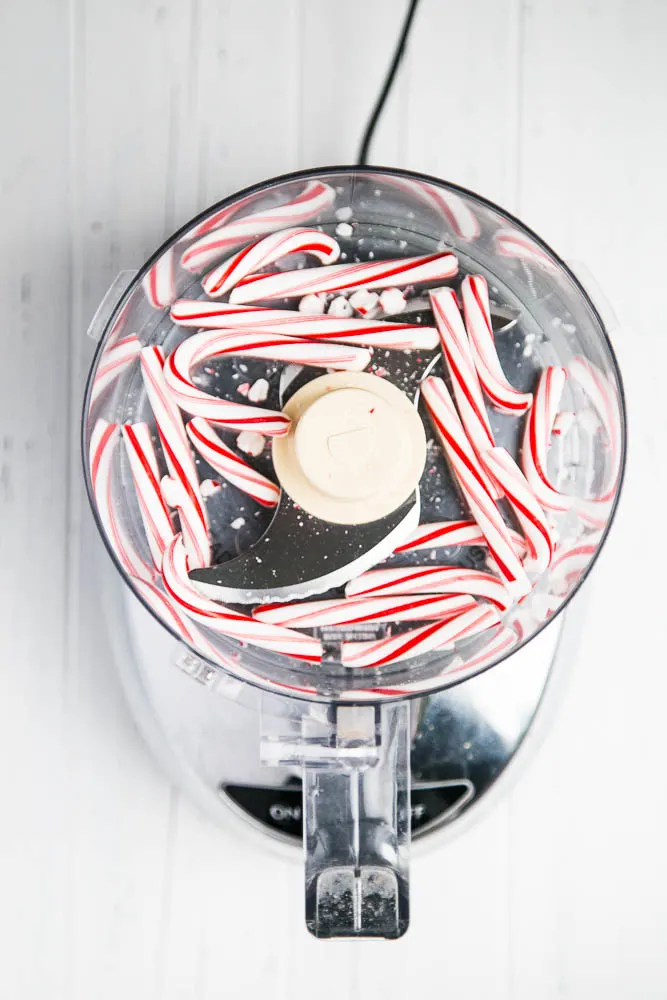 Pulverized candy canes for Homemade Candy Cane Sugar Scrub | perrysplate.com #teachergifts #stockingstuffers