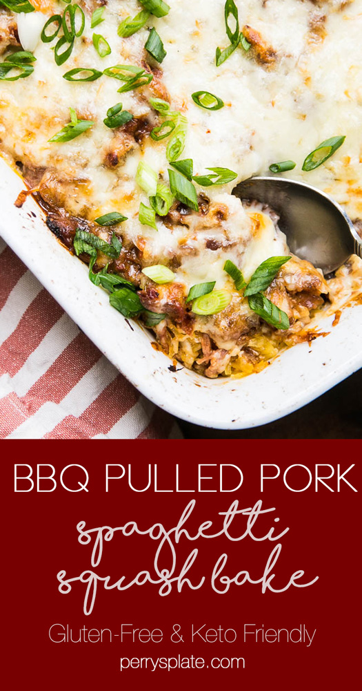 A perfect recipe for leftover BBQ pulled pork! It's also grain-free and easily made keto or low-carb friendly! | perrysplate.com #pulledpork #spaghettisquash #bbqpork
