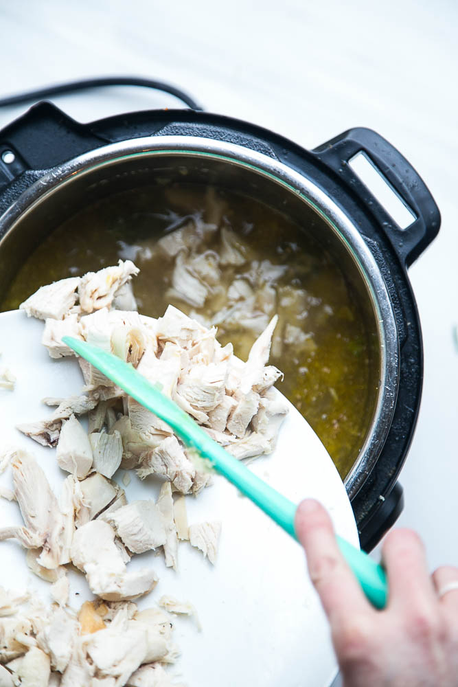 The EASIEST and best way to use leftover chicken! Lots of customizations for this tasty Instant Pot chicken soup! | perrysplate.com #instantpot #instantpotrecipes #chickensoup