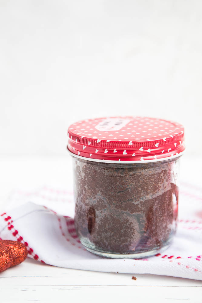 This 3-ingredient chocolate sugar scrub is a sweet little Valentine's Day gift for girlfriends, teachers, or just keep it for yourself. (Psst, it's edible. ;)) #homemadesugarscrub #sugarscrub #valentinesgifts | perrysplate.com