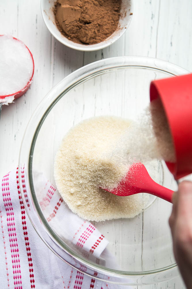 This 3-ingredient chocolate sugar scrub is a sweet little Valentine's Day gift for girlfriends, teachers, or just keep it for yourself. (Psst, it's edible. ;)) #homemadesugarscrub #sugarscrub #valentinesgifts | perrysplate.com