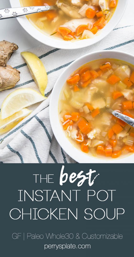 The EASIEST and best way to use leftover chicken! Lots of customizations for this tasty Instant Pot chicken soup! | perrysplate.com #instantpot #instantpotrecipes #chickensoup The EASIEST and best way to use leftover chicken! Lots of customizations for this tasty Instant Pot chicken soup! | perrysplate.com #instantpot #instantpotrecipes #chickensoup