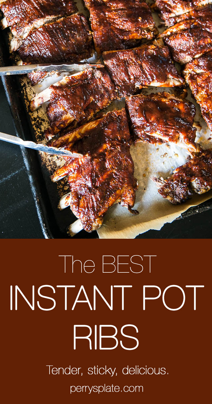 Making ribs in an Instant Pot is SO EASY! You get tender, sticky ribs in about an hour of cook time! Use your favorite BBQ sauce recipe, too! | perrysplate.com #instantpot #instantpotrecipes #ribs Making ribs in an Instant Pot is SO EASY! You get tender, sticky ribs in about an hour of cook time! Use your favorite BBQ sauce recipe, too! | perrysplate.com #instantpot #instantpotrecipes #ribs