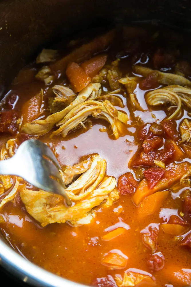 The chicken always turns out tender and delicious in this classic Indian Curry! It's super easy to make in the Instant Pot. You can make it dairy free by using coconut milk, too! | perrysplate.com #instantpot #instantpotrecipes #indianfood