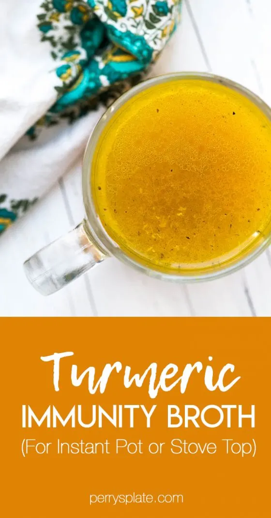 This flavorful bone broth has a handful of immunity-boosting ingredients and is perfect for sipping when you're sick. | perrysplate.com #bonebroth This flavorful bone broth has a handful of immunity-boosting ingredients and is perfect for sipping when you're sick. | perrysplate.com #bonebroth