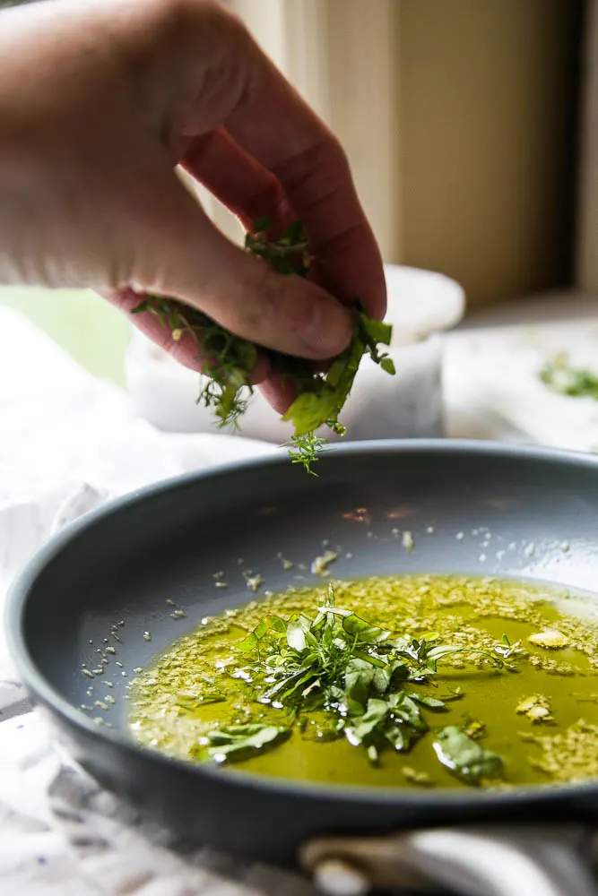 Garlic-herb oil is fantastic on grilled fish! 