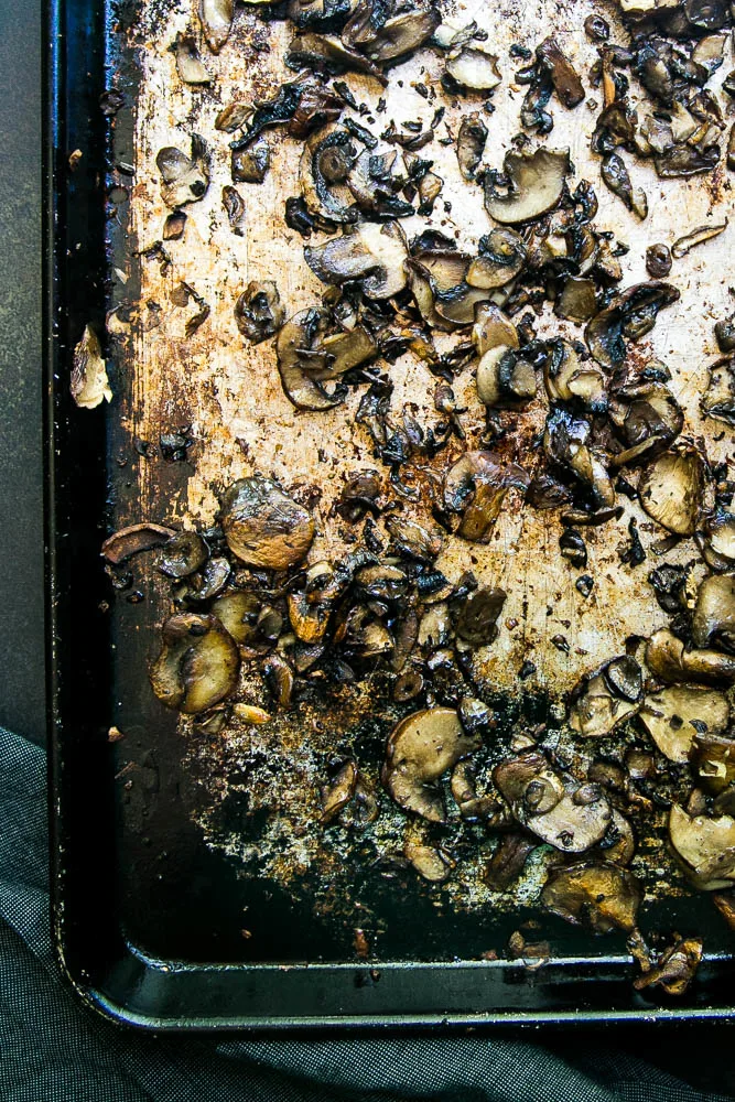 The BEST roasted mushrooms! They're super easy and great to use as a meal prep option to add spunk to your salads or other dishes.