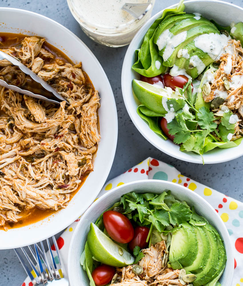 Instant Pot Shredded Chicken for Tacos is EASY to make with just a few simple ingredients! This versatile shredded chicken recipe is great for all of your tex-mex needs. | perrysplate.com #instantpot #instantpotrecipes #chickenrecipes