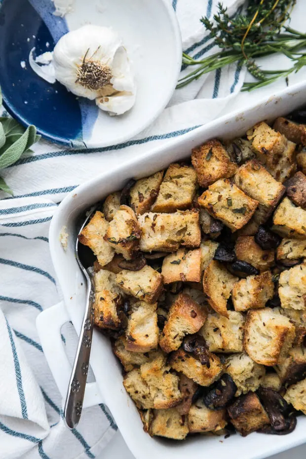 Best Thanksgiving Sides: Sourdough Stuffing with Roasted Mushrooms, Garlic & Pancetta