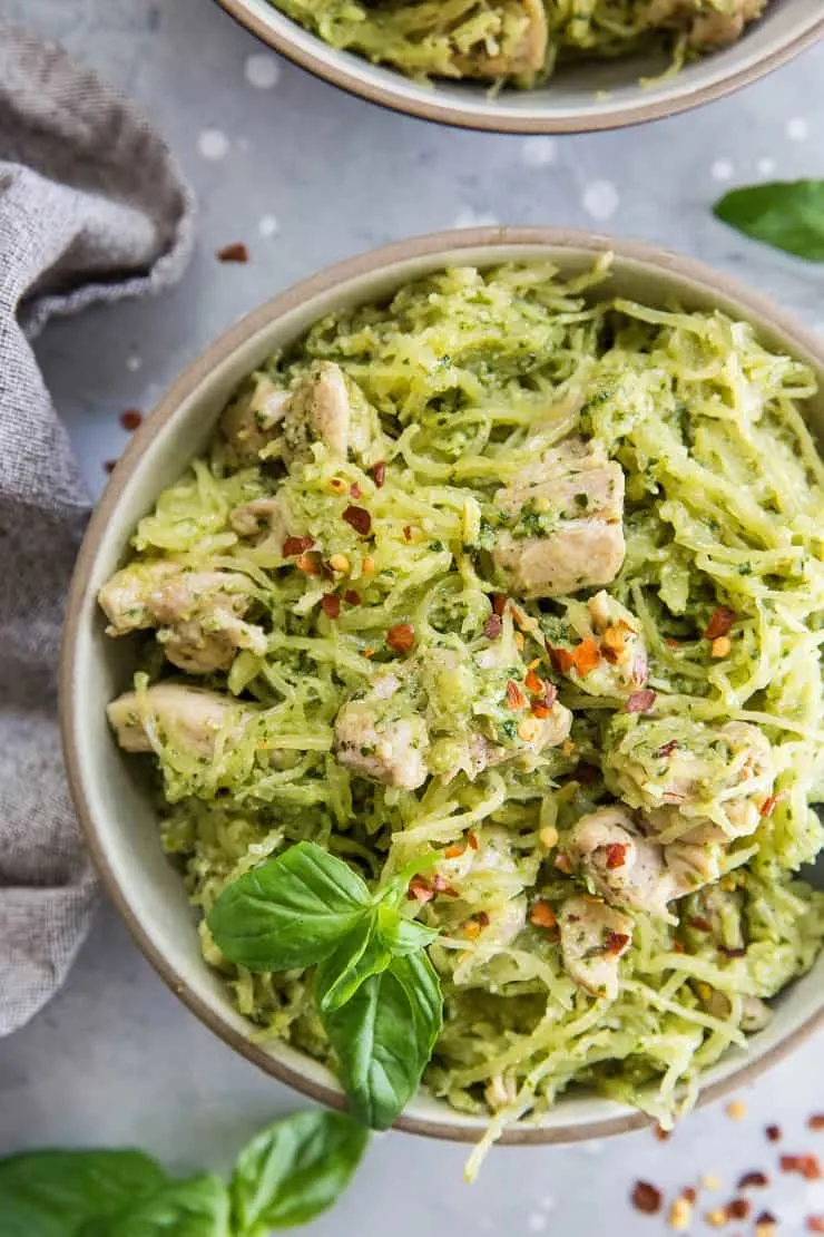 Chicken Pesto Spaghetti Squash - Paleo Meal Plan