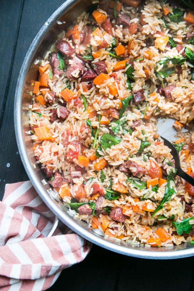 Easy Cajun Sausage & Rice Skillet -- Paleo Meal Plans