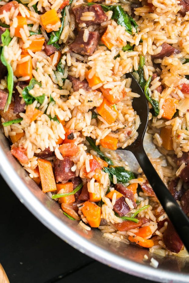 Easy Cajun Sausage & Rice Skillet -- made in about 30 minutes using only ONE PAN!