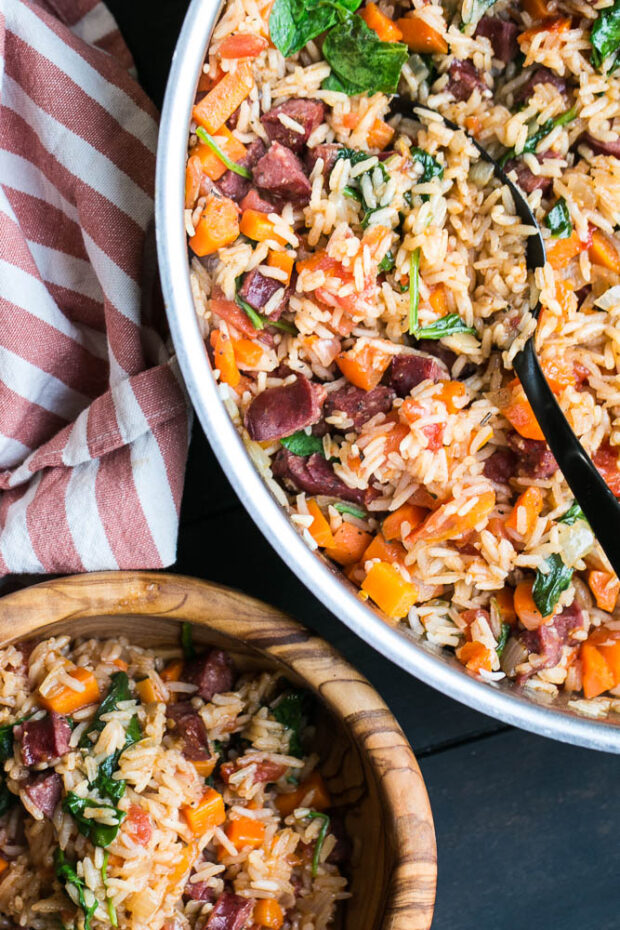 Easy Cajun Sausage & Rice Skillet -- made in about 30 minutes in just one pan!