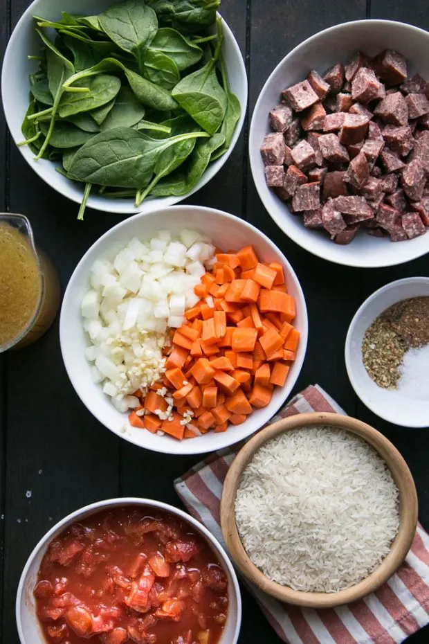 Easy Cajun Sausage & Rice Skillet -- made in about 30 minutes using only ONE PAN! Easy Cajun Sausage & Rice Skillet -- made in about 30 minutes using only ONE PAN!