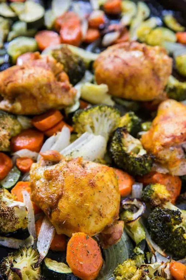 Turmeric Chicken Sheet Pan Dinner -- part of the Whole30 meal plan for this week.