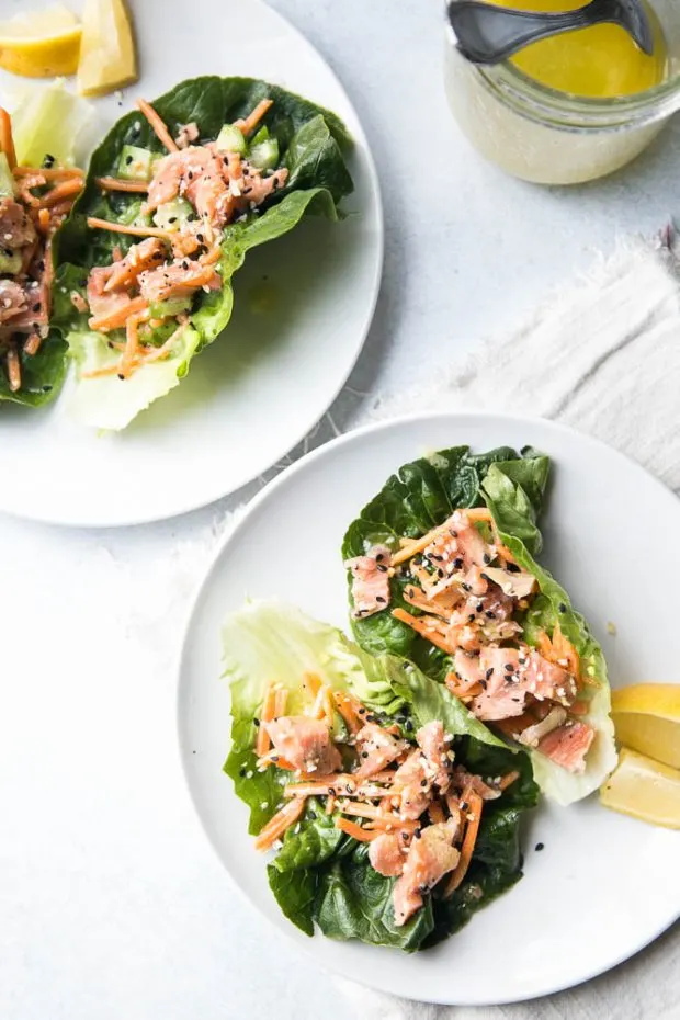 Lettuce wraps are delicious with cured salmon and lemon vinaigrette and more Everything Bagel Seasoning. Lettuce wraps are delicious with cured salmon and lemon vinaigrette and more Everything Bagel Seasoning.