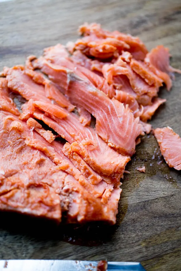 Sliced homemade gravlax with sriracha and lime. perrysplate.com Sliced homemade gravlax with sriracha and lime. perrysplate.com