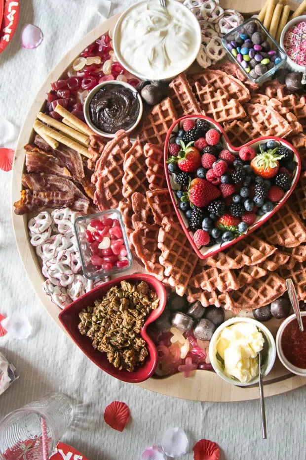 Use heart shaped containers for your Valentine's Breakfast Board to hold toppings and treats!