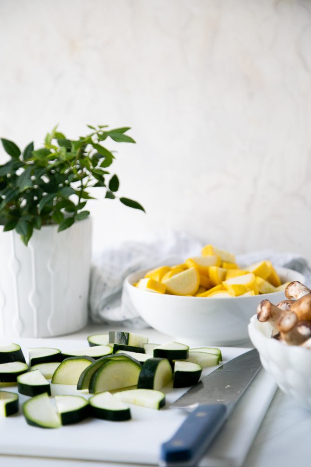 Chopping vegetables ahead of time saves you time when you prepare dinners later in the week!