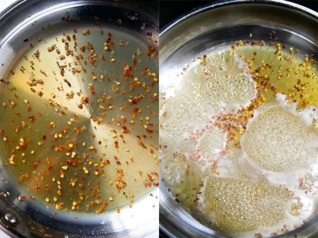 Hot Honey Cilantro Glaze bubbling in a pan -- cooking off some of the water.