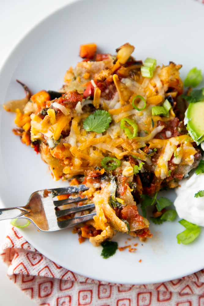 Grain-free and Dairy-free Stacked Roasted Vegetable Enchiladas