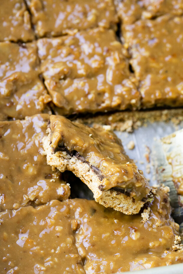 Paleo Samoa Cookie Bars -- a grain-free, nut-free version of the famous Girl Scout Samoa Cookies!