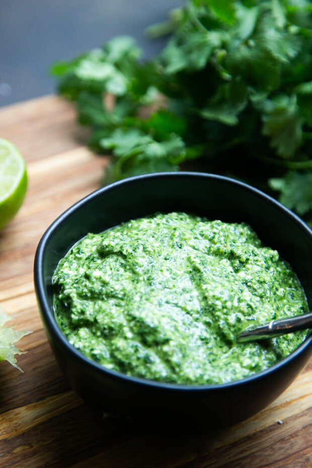 Cilantro Pesto is great with grilled meats, roasted vegetables, drizzled over tacos, and stirred into dips for some extra herby flavor!