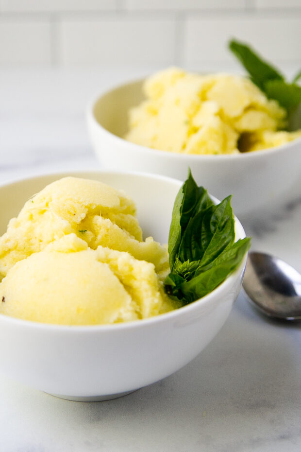 You can easily turn your pineapple smoothie into pineapple basil sorbet! It's a refreshing and unexpected flavor combination.