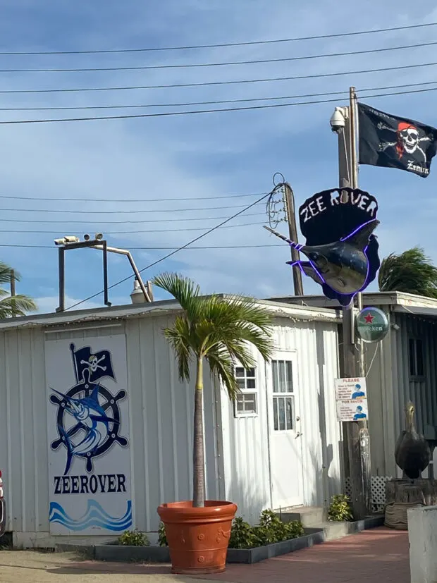 Zeerover in Aruba. A fun restaurant on the ocean that serves fresh fish & shrimp baskets.
