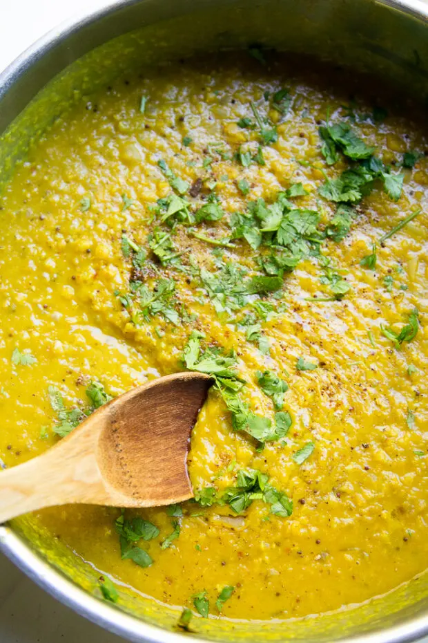 Lentil Curry finished! Sprinkle some fresh cilantro and garam masala spice blend on top to finish it off.