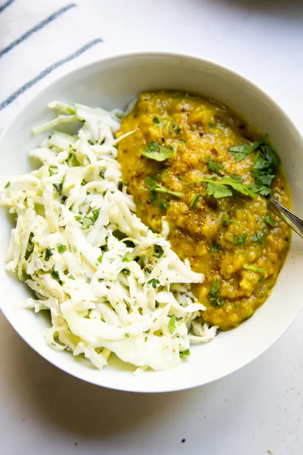 Lentil Curry served with Cabbage Slaw with Cucumber Yogurt Dressing