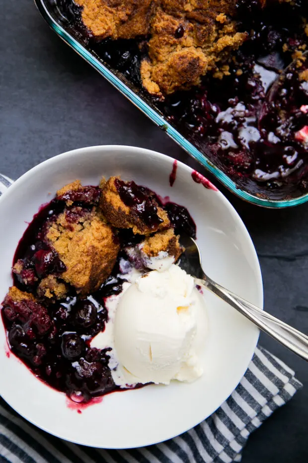 I love serving this gluten-free berry cobbler with vanilla ice cream or whipped cream.